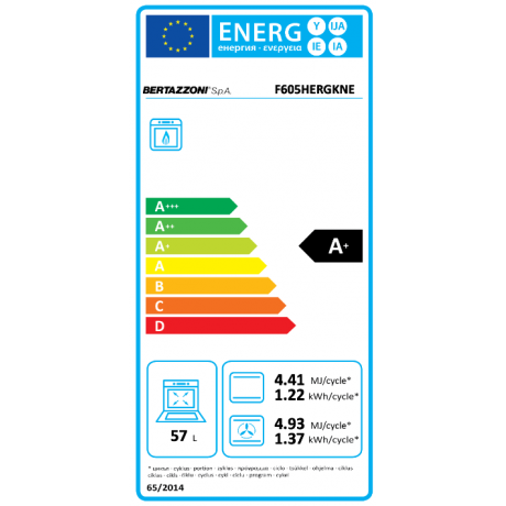 Bertazzoni F60 5 HER G K NE + P60 4L HER NE Φούρνος Υγραερίου άνω Πάγκου 57lt με Εστίες Υγραερίου Π59.5εκ. Μαύρος